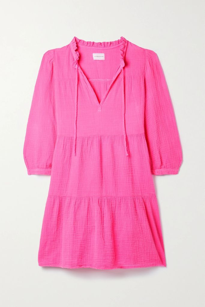 Giselle Ruffled Tiered Cotton-seersucker Mini Dress - Pink