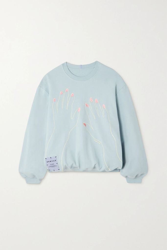 Striae Embroidered Cotton-jersey Sweatshirt - Blue