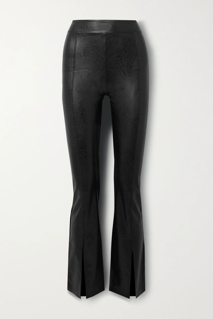 Faux Leather Flared Pants - Black