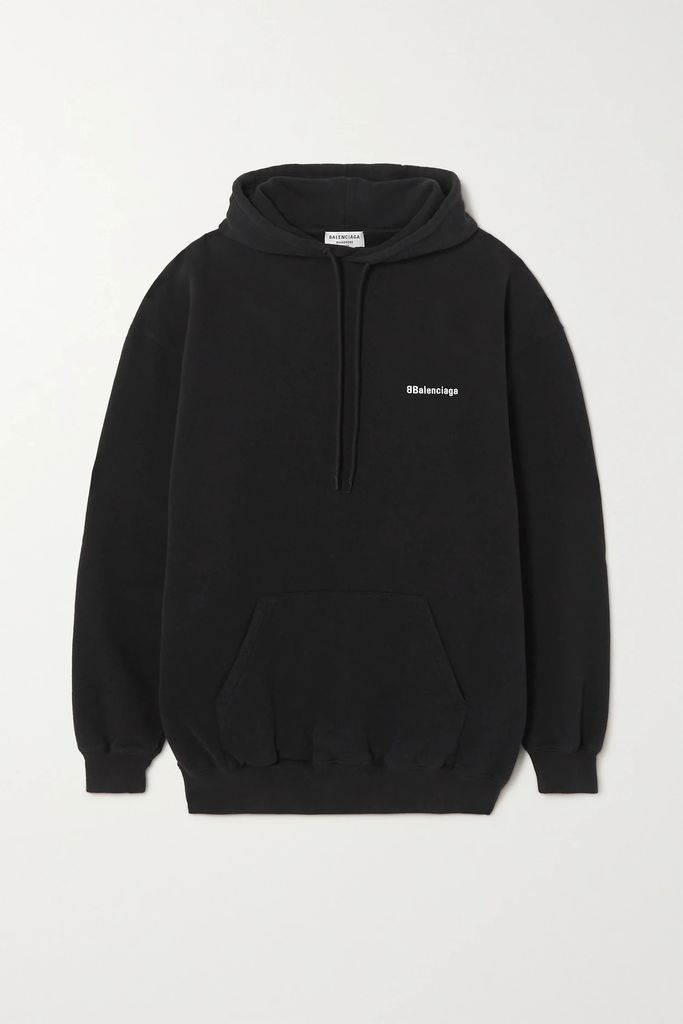 Embroidered Cotton-jersey Hoodie - Black