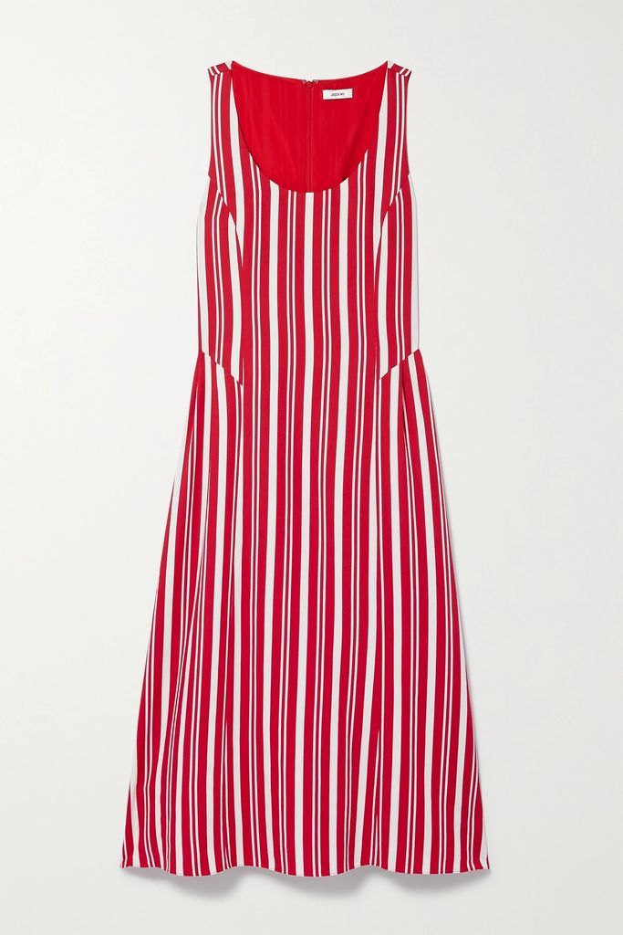 Striped Twill Midi Dress - Red