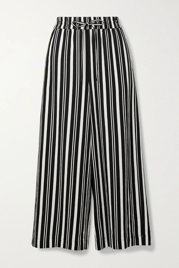 Striped Twill Wide-leg Pants - Black