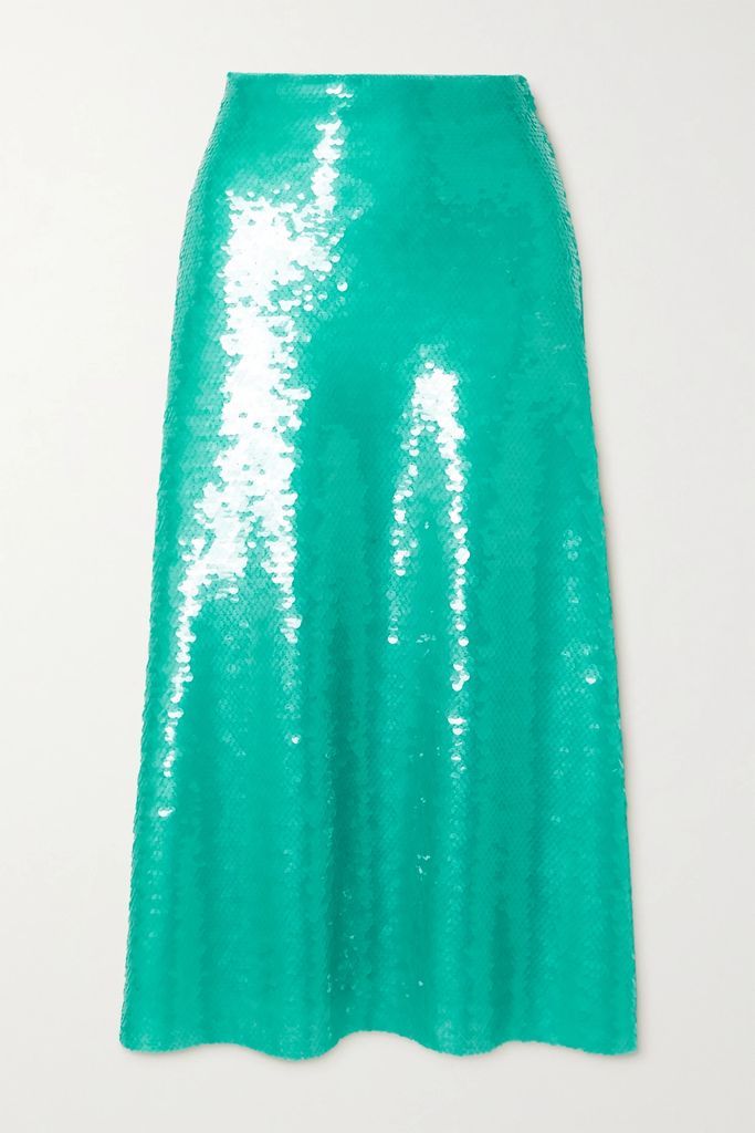 Sequined Tulle Midi Skirt - Turquoise
