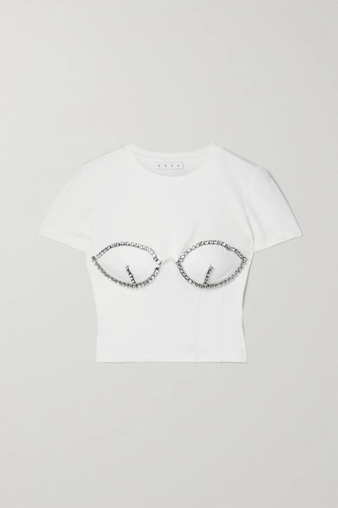 Crystal-embellished Stretch-jersey Top - White