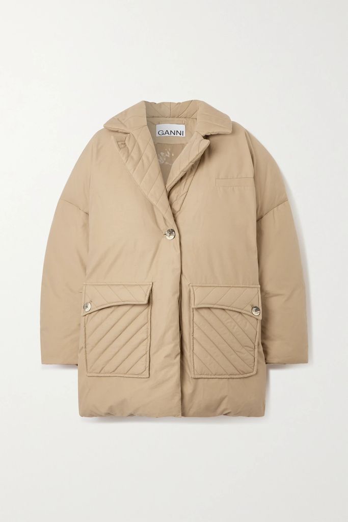 Oversized Quilted Padded Canvas Coat - Camel