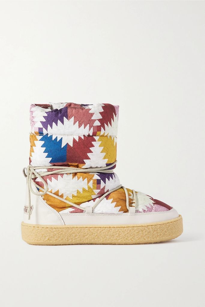 Zimlee Leather-trimmed Quilted Printed Shell Snow Boots - White