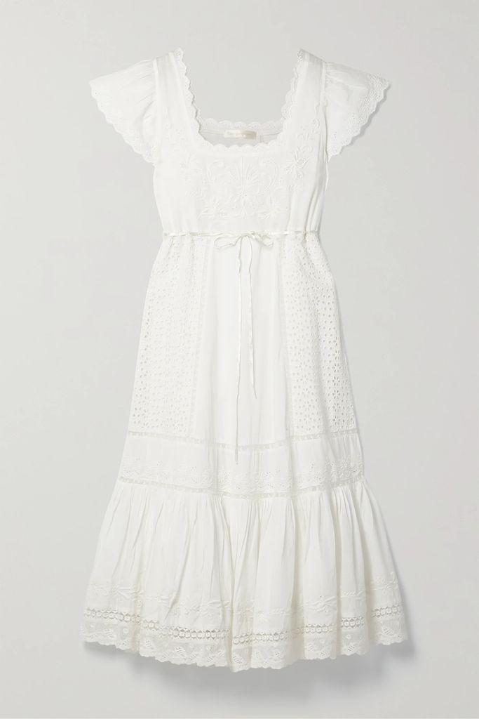 Charles Broderie Anglaise Cotton-voile Midi Dress - White