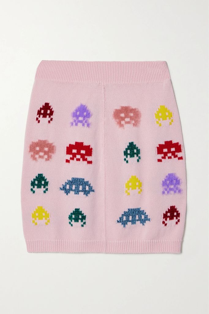 Game On Metallic Intarsia-knit Mini Skirt - Pastel pink