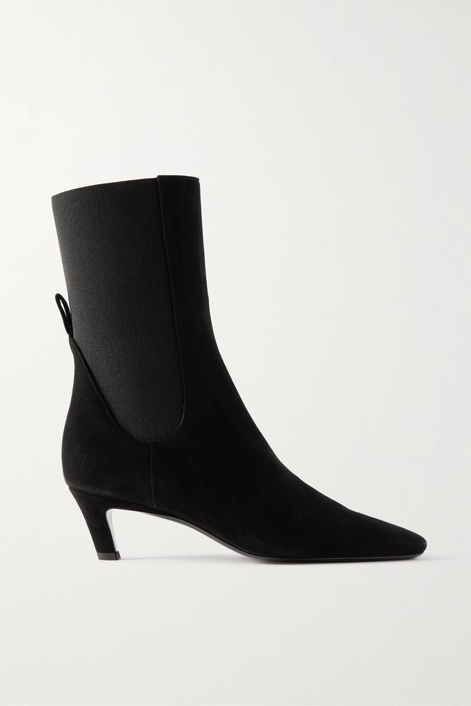 The Mid Heel Suede Chelsea Boots - Black