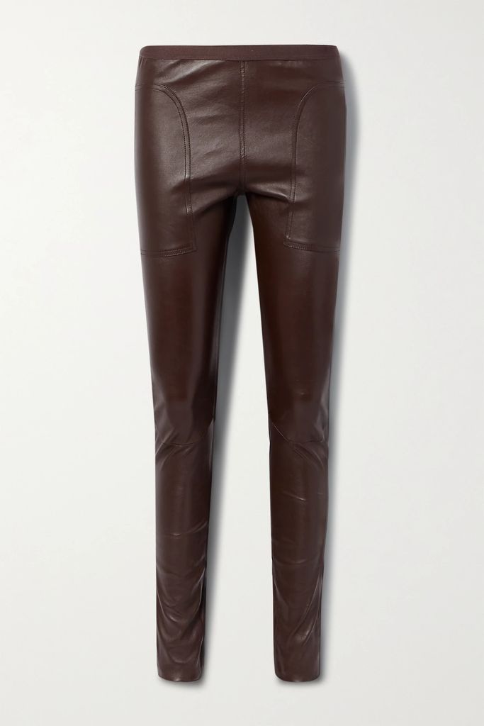 Stretch Leather And Cotton-blend Leggings - Burgundy