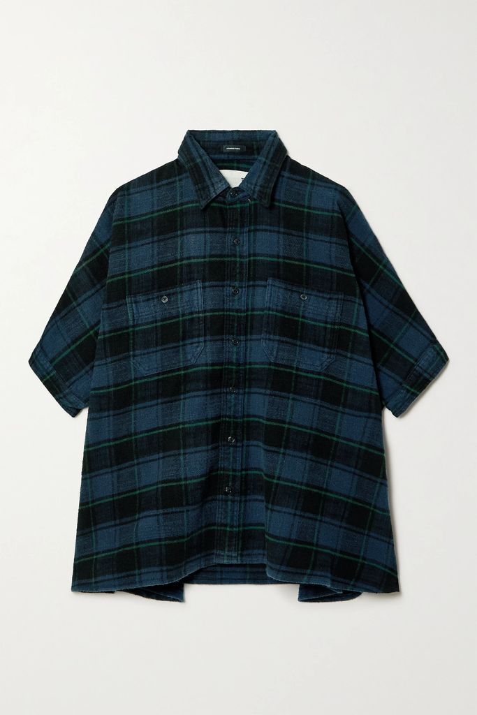 Oversized Checked Cotton-flannel Shirt - Navy
