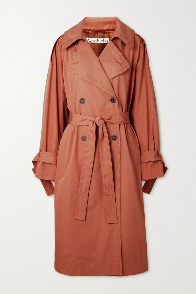 Double-breasted Cotton Trench Coat - Brick