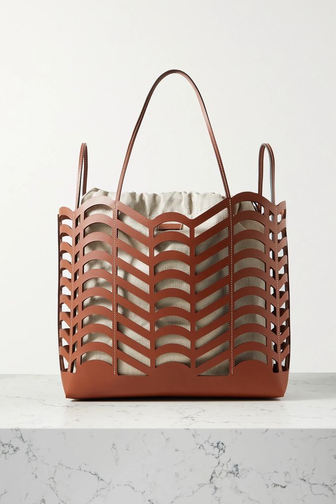 Kayan Cutout Leather And Linen Tote - Brown