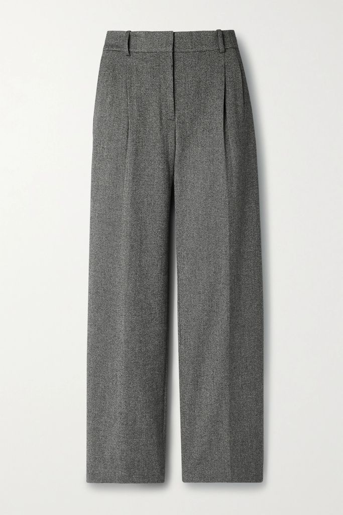 Pleated Twill Wide-leg Pants - Gray