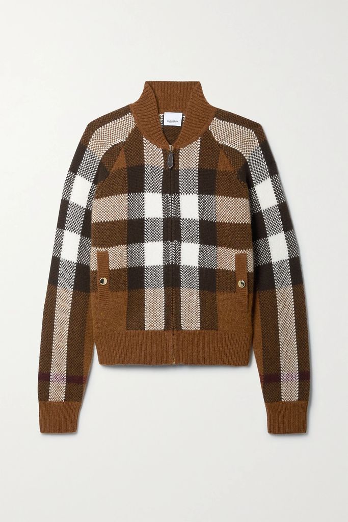 Checked Wool And Cashmere-blend Bomber Jacket - Brown