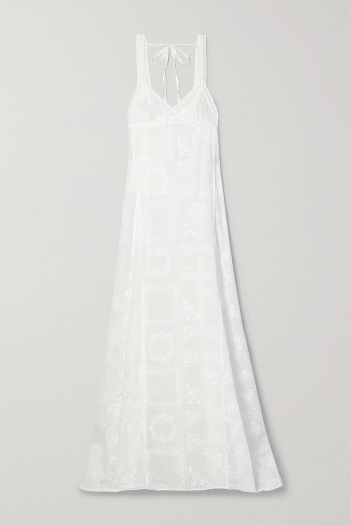 Open-back Embroidered Cotton-voile And Silk Gown - White