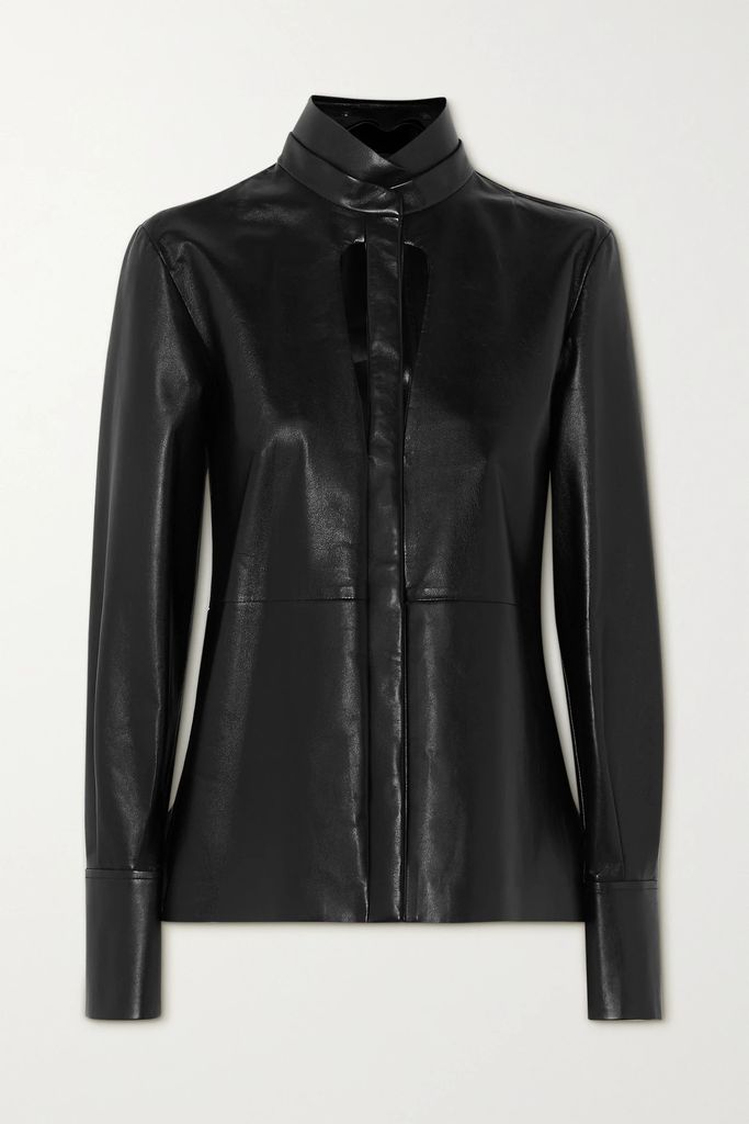Cutout Leather Blouse - Black