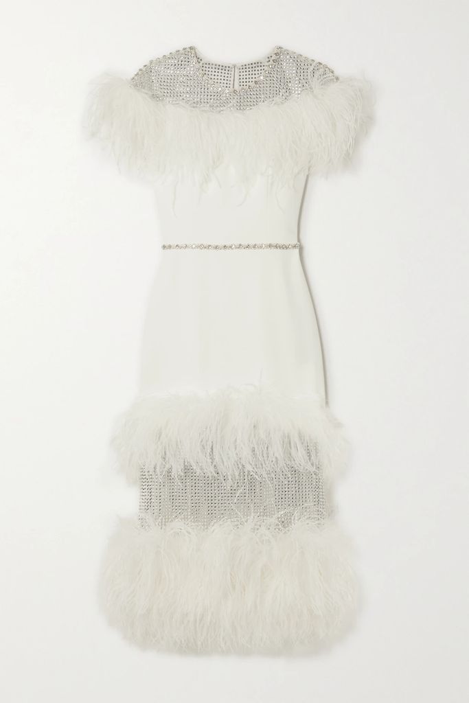Enid Feather-trimmed Embellished Tulle And Crepe Dress - Ivory