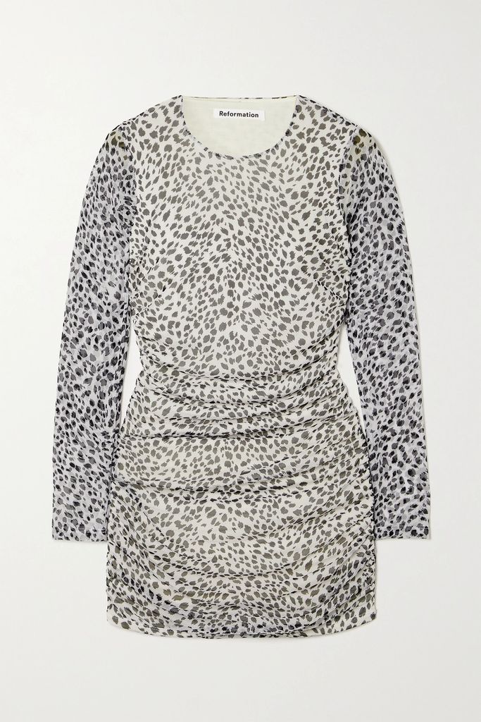 Tomas Leopard-print Stretch-tencel Lyocell Mesh Mini Dress - Ivory