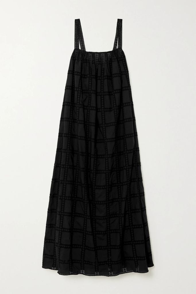 + Net Sustain Broderie Anglaise Organic Cotton-poplin Midi Dress - Black