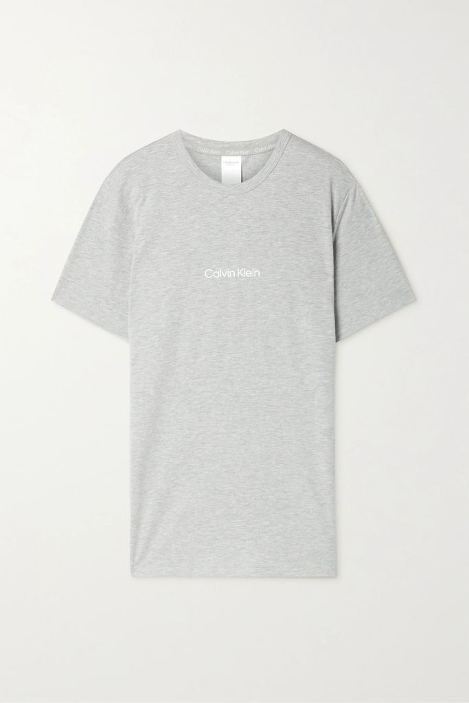 Printed Cotton-blend Jersey T-shirt - Light gray