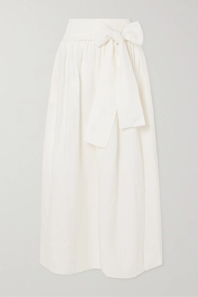 Kai Belted Linen Midi Skirt - White