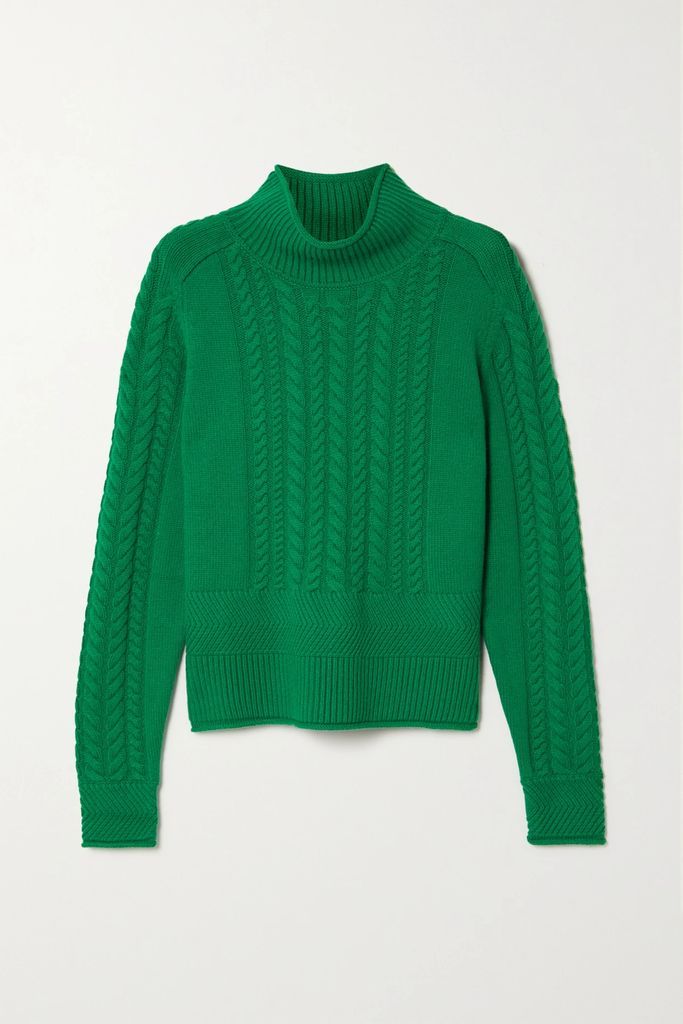 Cable-knit Turtleneck Sweater - Green