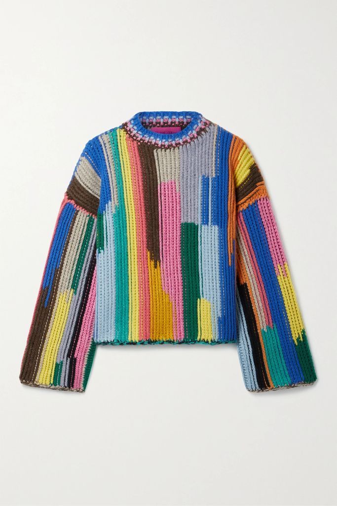 Hacky Striped Crochet-knit Cashmere Sweater - Blue