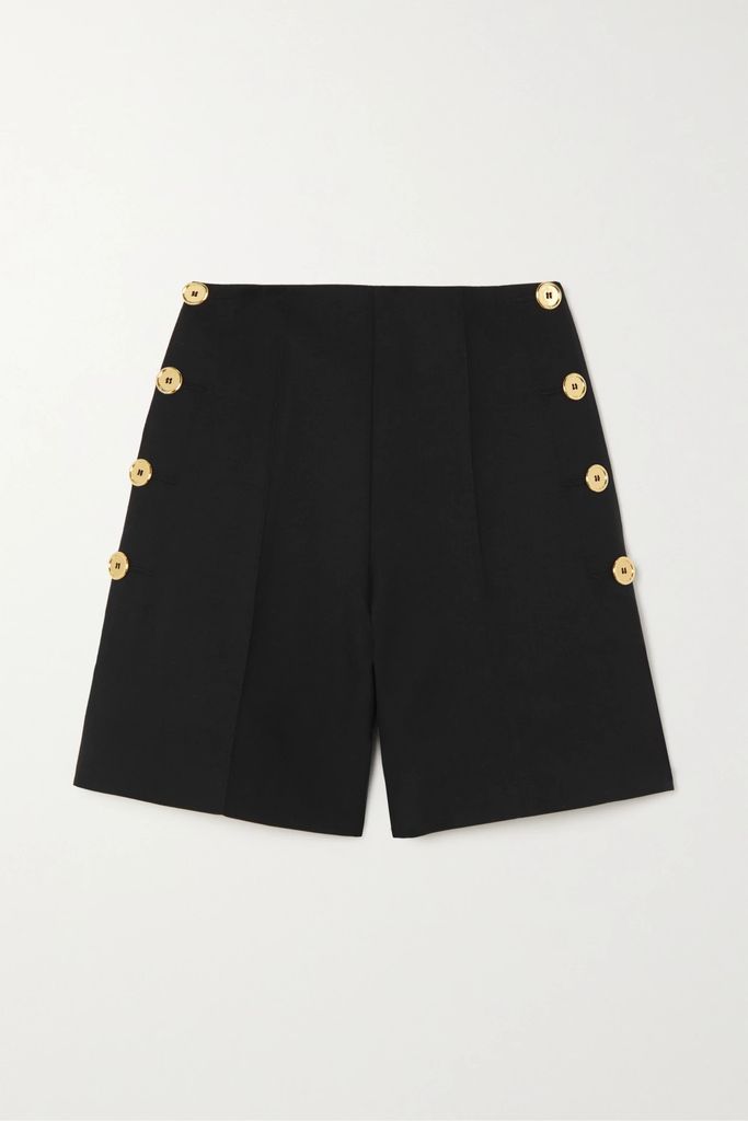 Iconic Button-embellished Wool-twill Shorts - Black