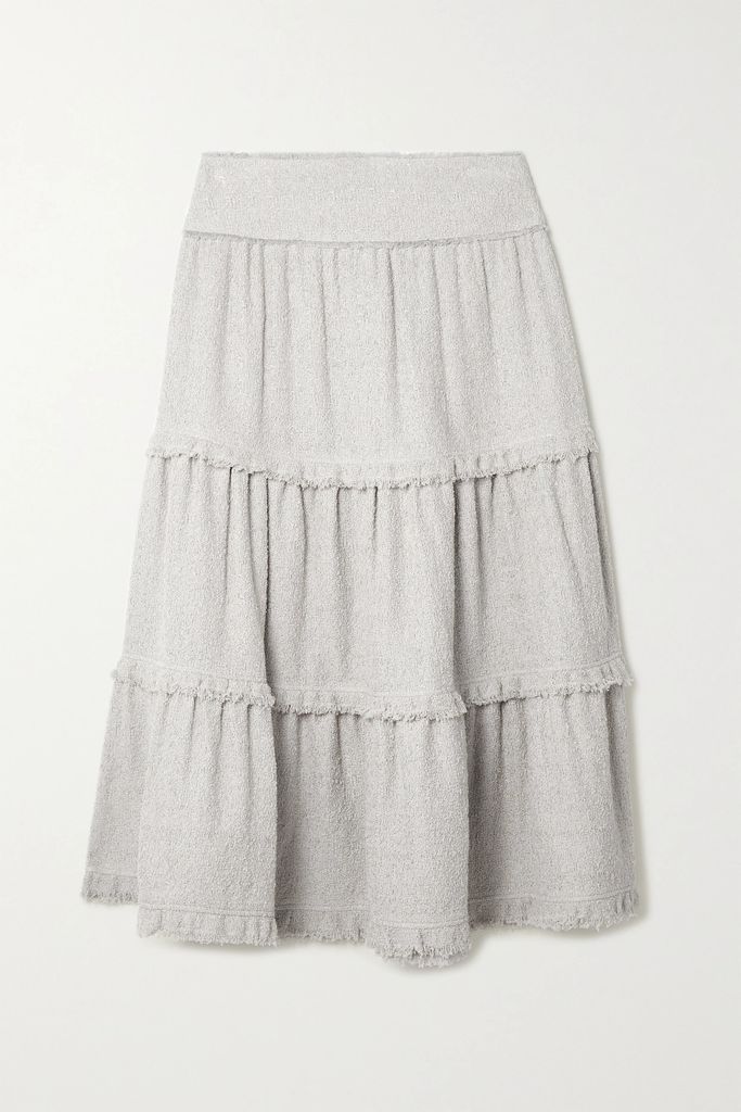 Tiered Cotton-blend Tweed Midi Skirt - Light gray