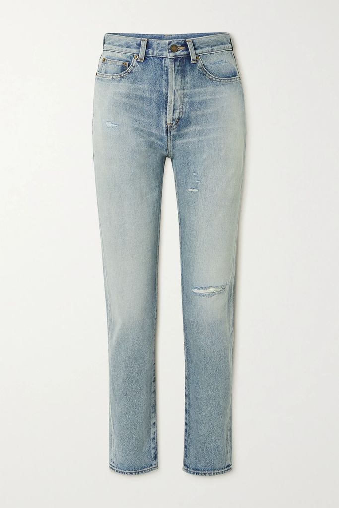 Distressed High-rise Slim-leg Jeans - Blue