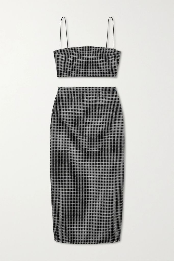 + Net Sustain Callista Checked Crepe Cropped Top And Midi Skirt Set - Gray