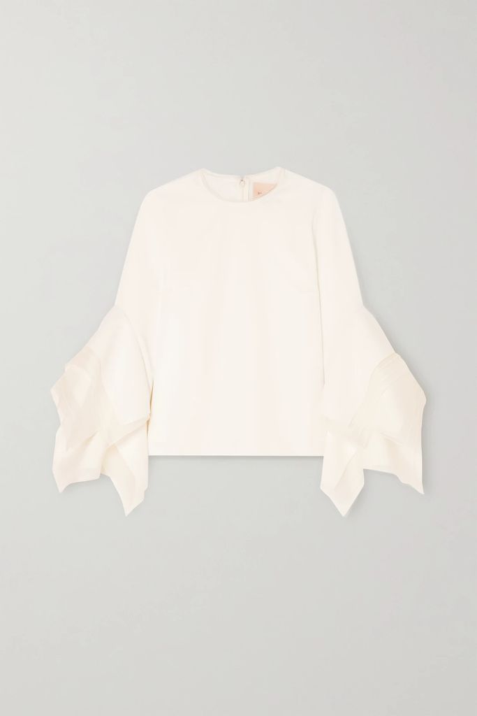 Tulle-trimmed Crepe Top - Ivory