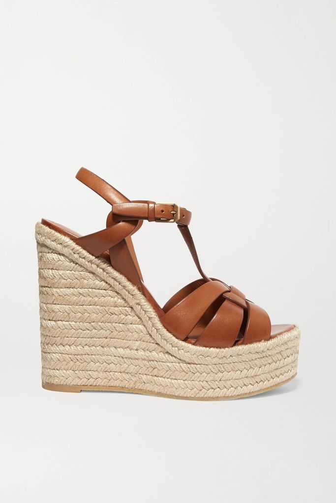 Tribute Woven Leather Espadrille Wedge Sandals - Tan
