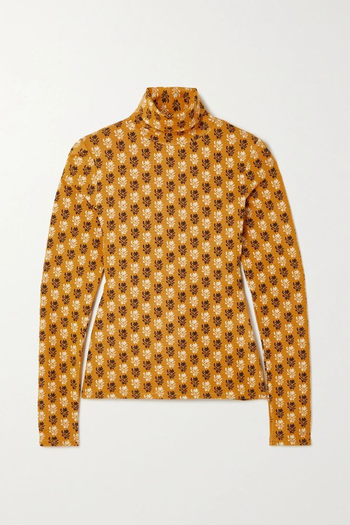 Jacquard-knit Turtleneck Top - Orange