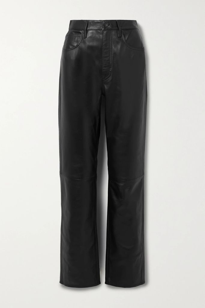 London Leather High-rise Straight-leg Pants - Black