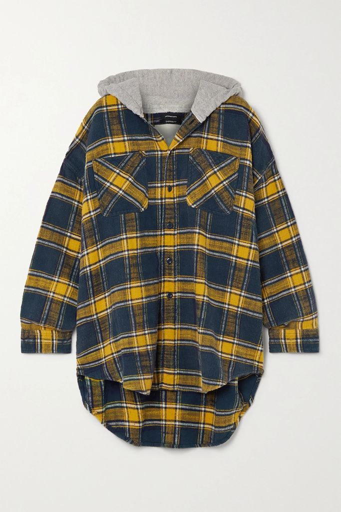 Hooded Checked Cotton-flannel Jacket - Yellow