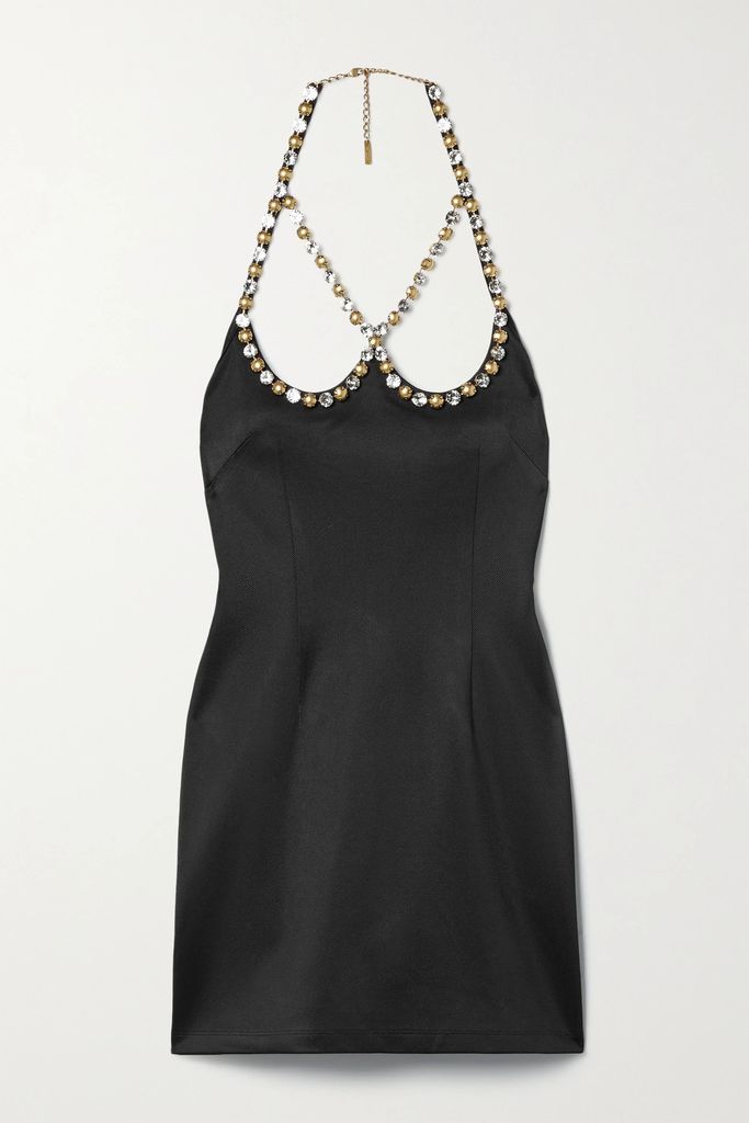 Crystal-embellished Stretch-crepe Halterneck Mini Dress - Black
