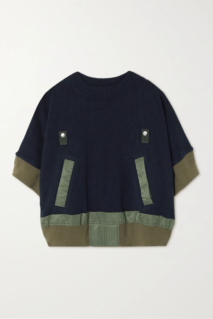 Shell-trimmed Cotton-blend Sweater - Navy