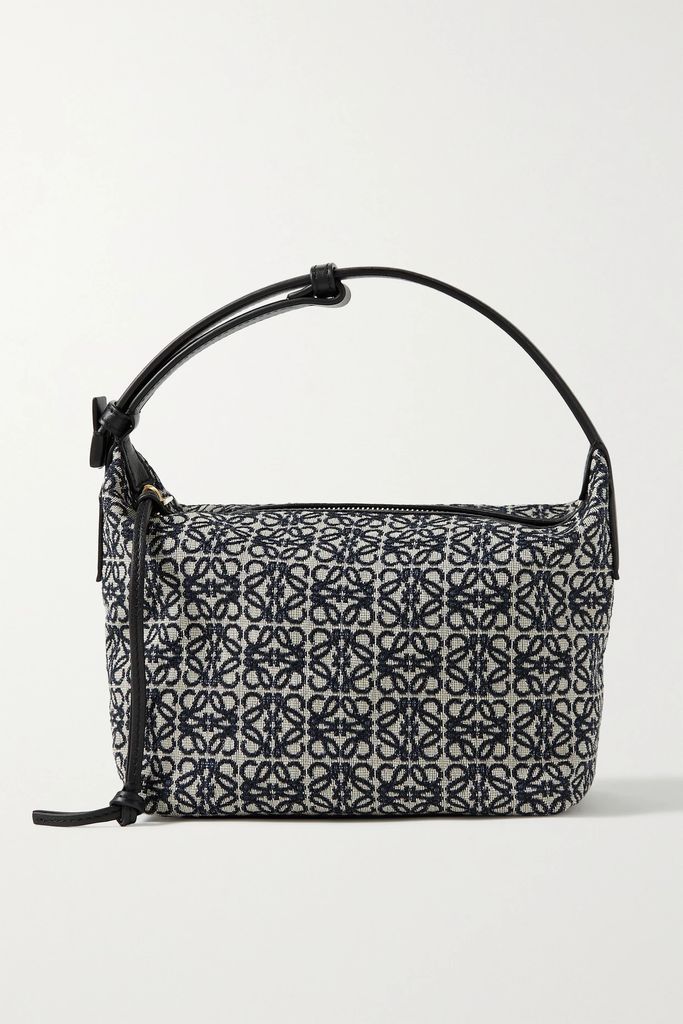 Cubi Anagram Small Leather-trimmed Logo-jacquard Tote - Navy