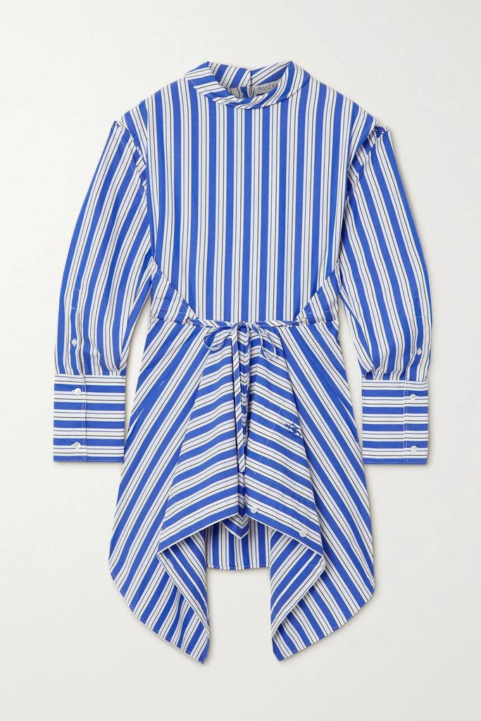 Asymmetric Cutout Striped Cotton-poplin Shirt - Blue