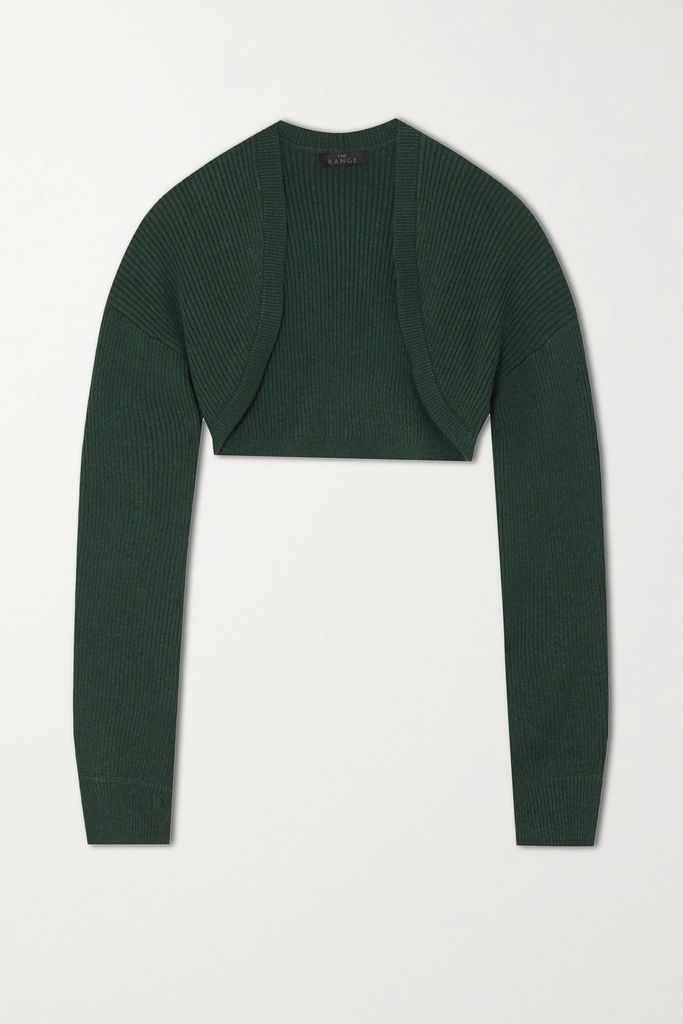 Cropped Ribbed Cotton-blend Cardigan - Green
