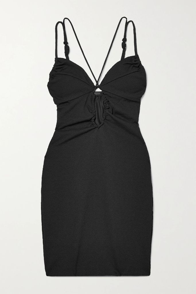 Mag Cutout Seersucker Mini Dress - Black