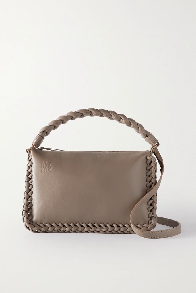 Braided Leather Shoulder Bag - Taupe