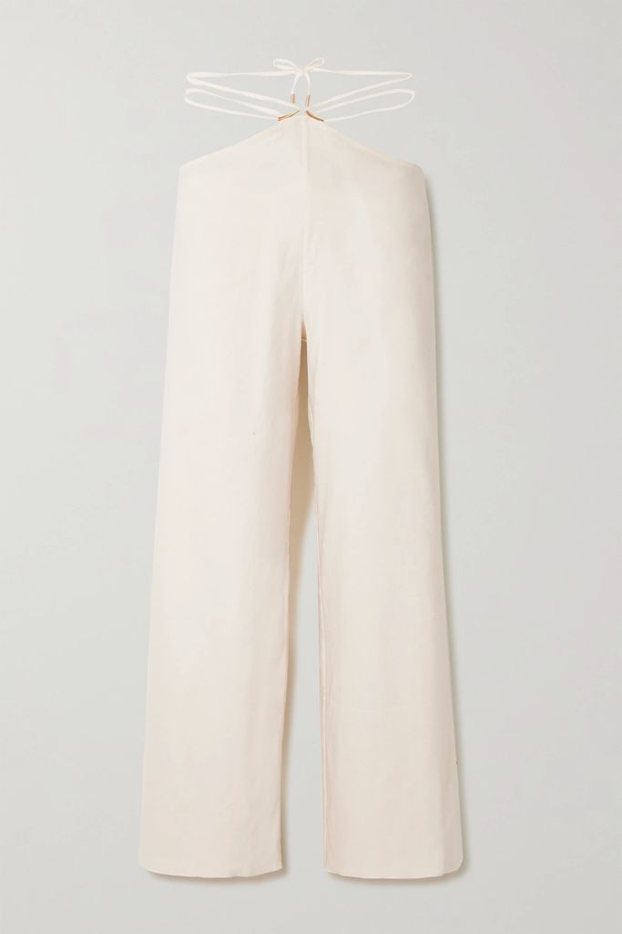 Velvet-trimmed Stretch-silk Satin Pants - Bright pink
