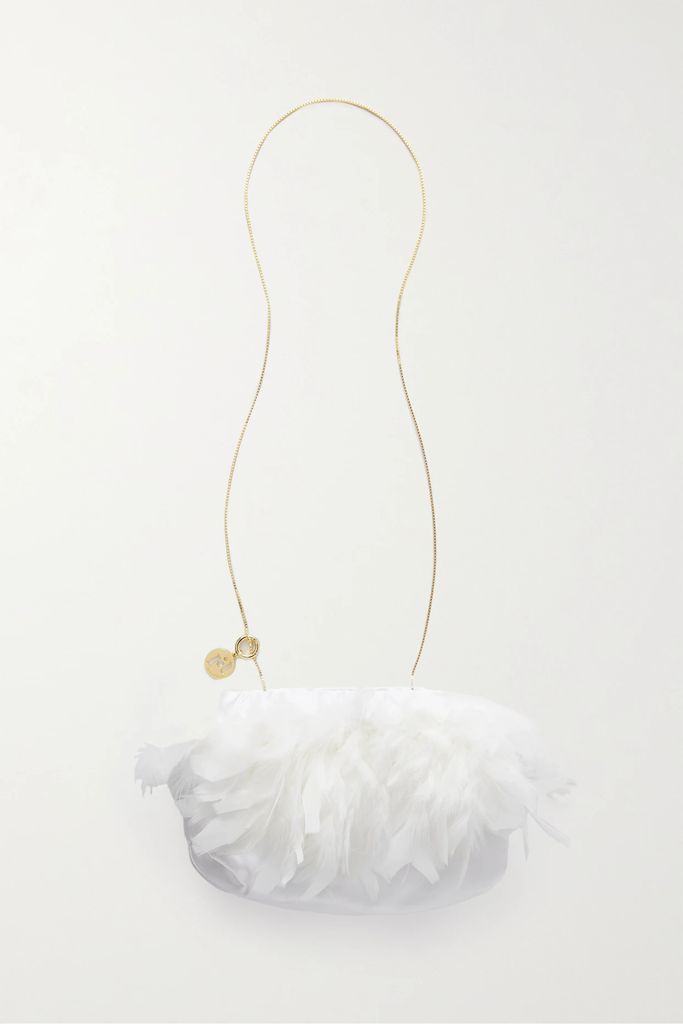 Liquirizia Feather-embellished Satin Shoulder Bag - White