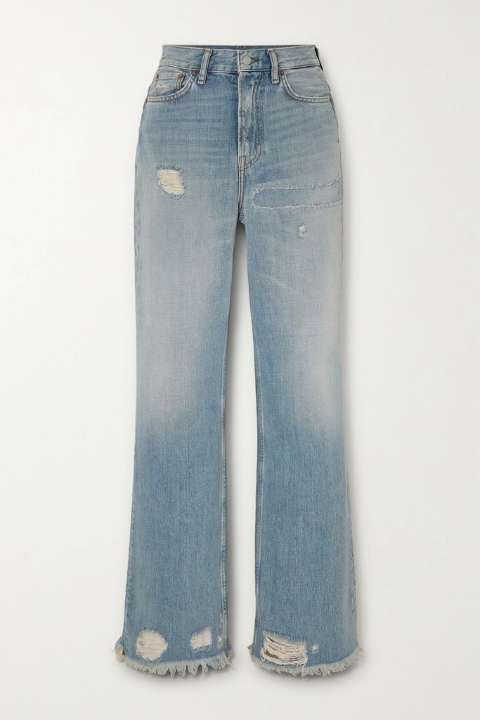 Distressed High-rise Bootcut Jeans - Light denim