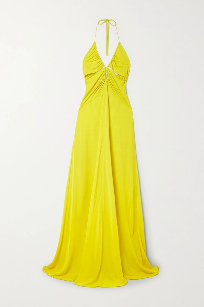 Ruched Jersey Halterneck Maxi Dress - Yellow
