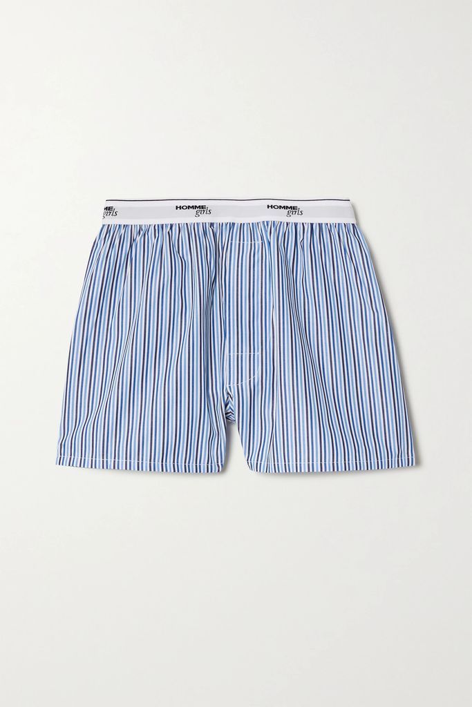 Striped Cotton-poplin Shorts - Blue