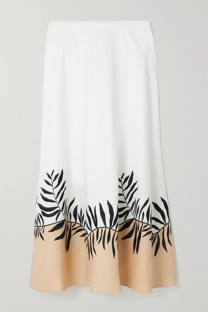 Manny Embroidered Linen Midi Skirt - White
